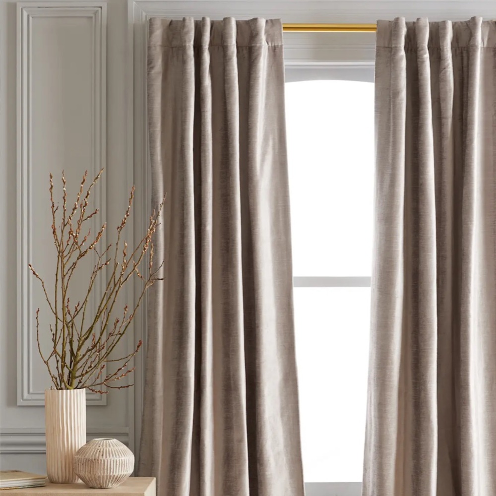 QUINCE Cotton Velvet Blackout Curtain Silver Single Panel